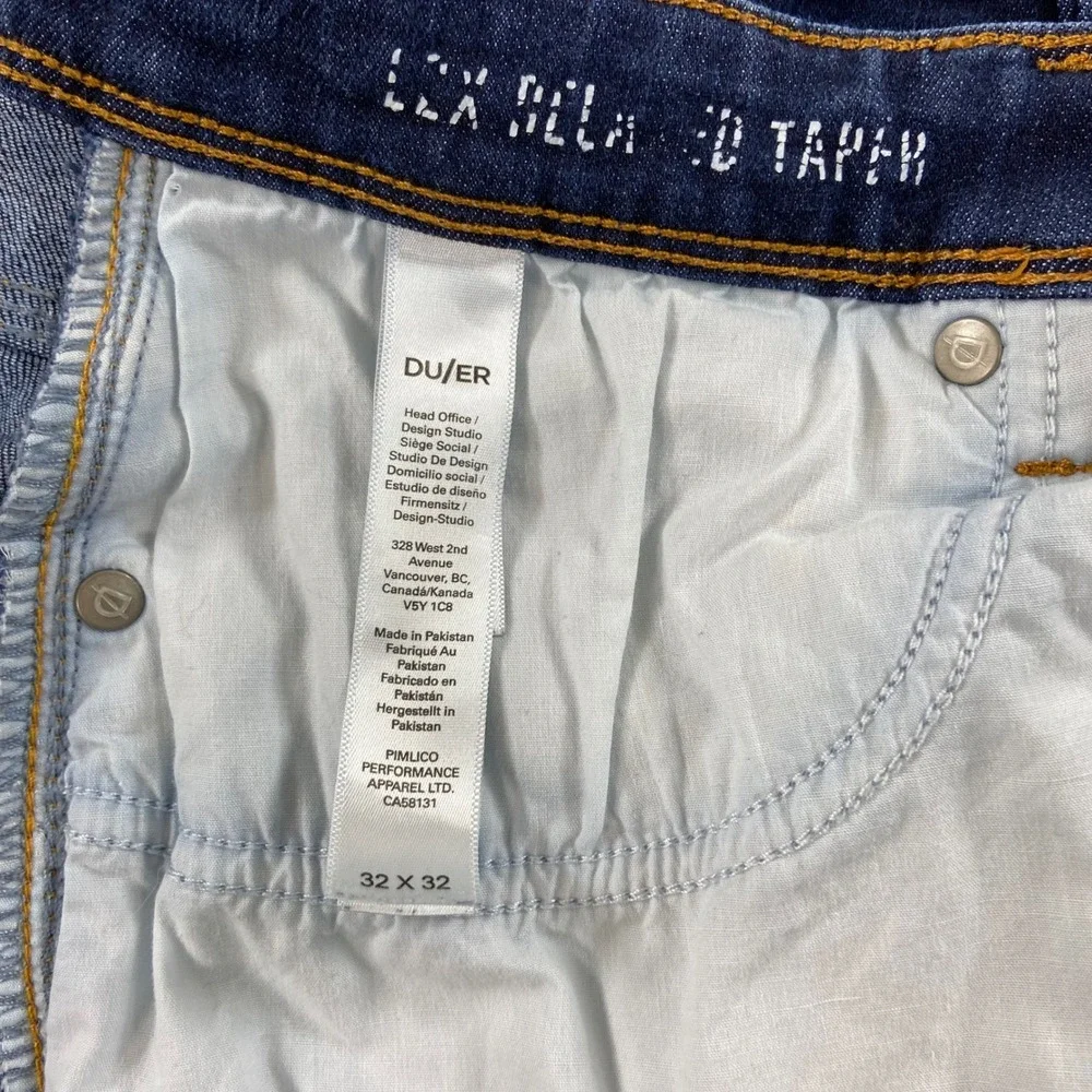 DU/ER Relaxed Taper Jeans Mens 32 Dark Blue L2X Performance Denim